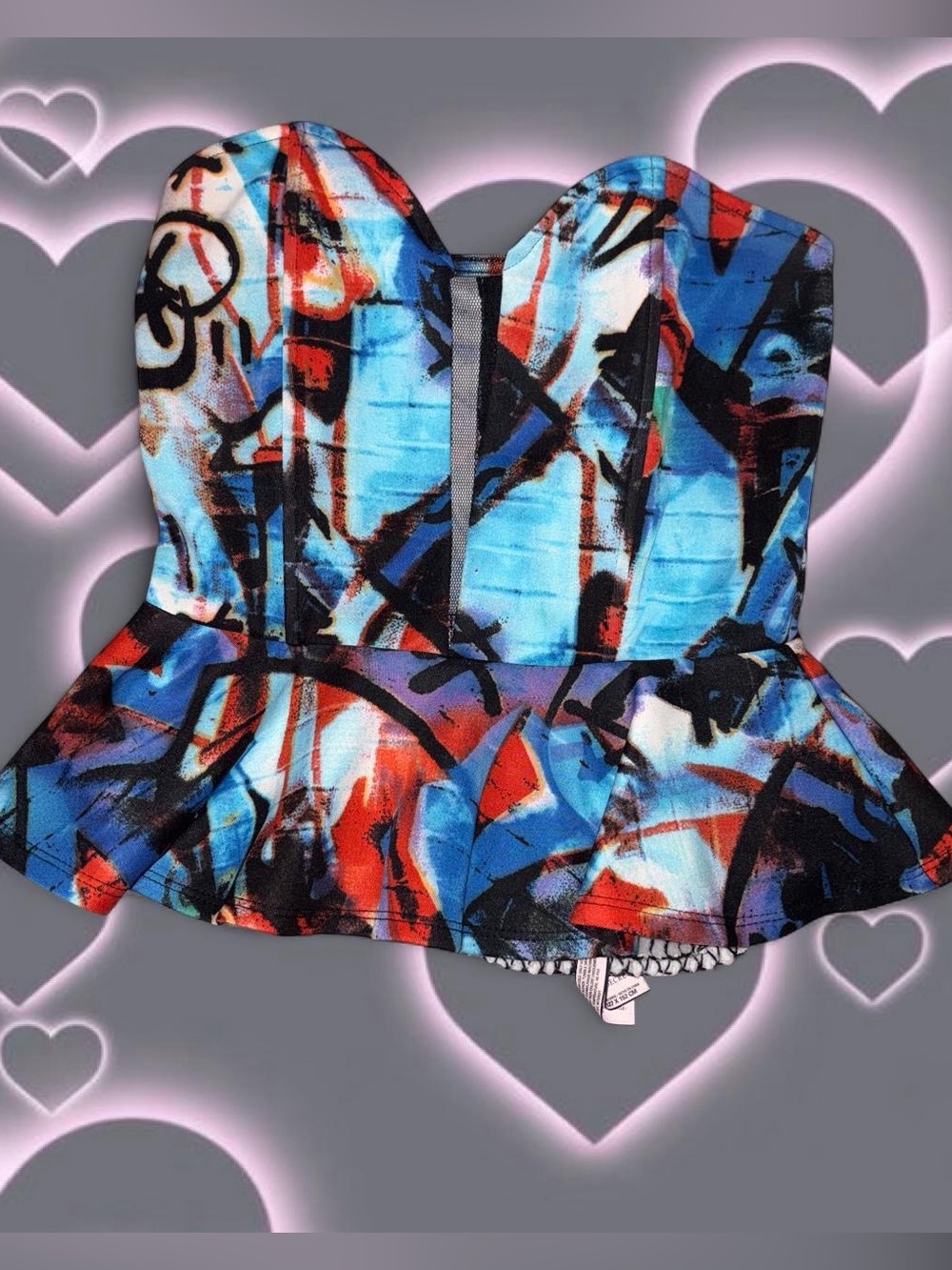 Seductions abstract print corset-style top with see through lace in the middle🎨✨
